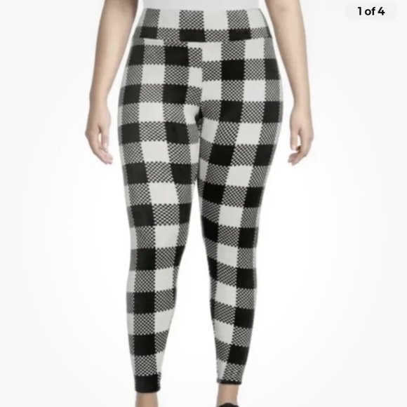 No Boundaries Pants - No Boundaries Soft Velour Black Buffalo Plaid Leggings XXX/3X/23-25 NEW
